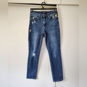 Judy Blue Women's High-Rise Boyfriend Jeans Floral Embroidery Medium Wash 27.